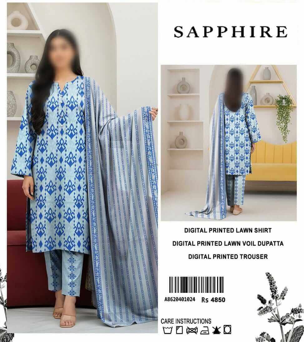 Sapphire Unstitched Printed Lawn 3pc Suit