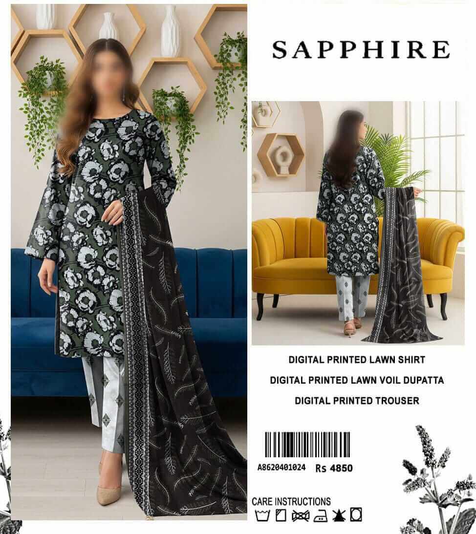 Sapphire Unstitched Printed Lawn 3pc Suit