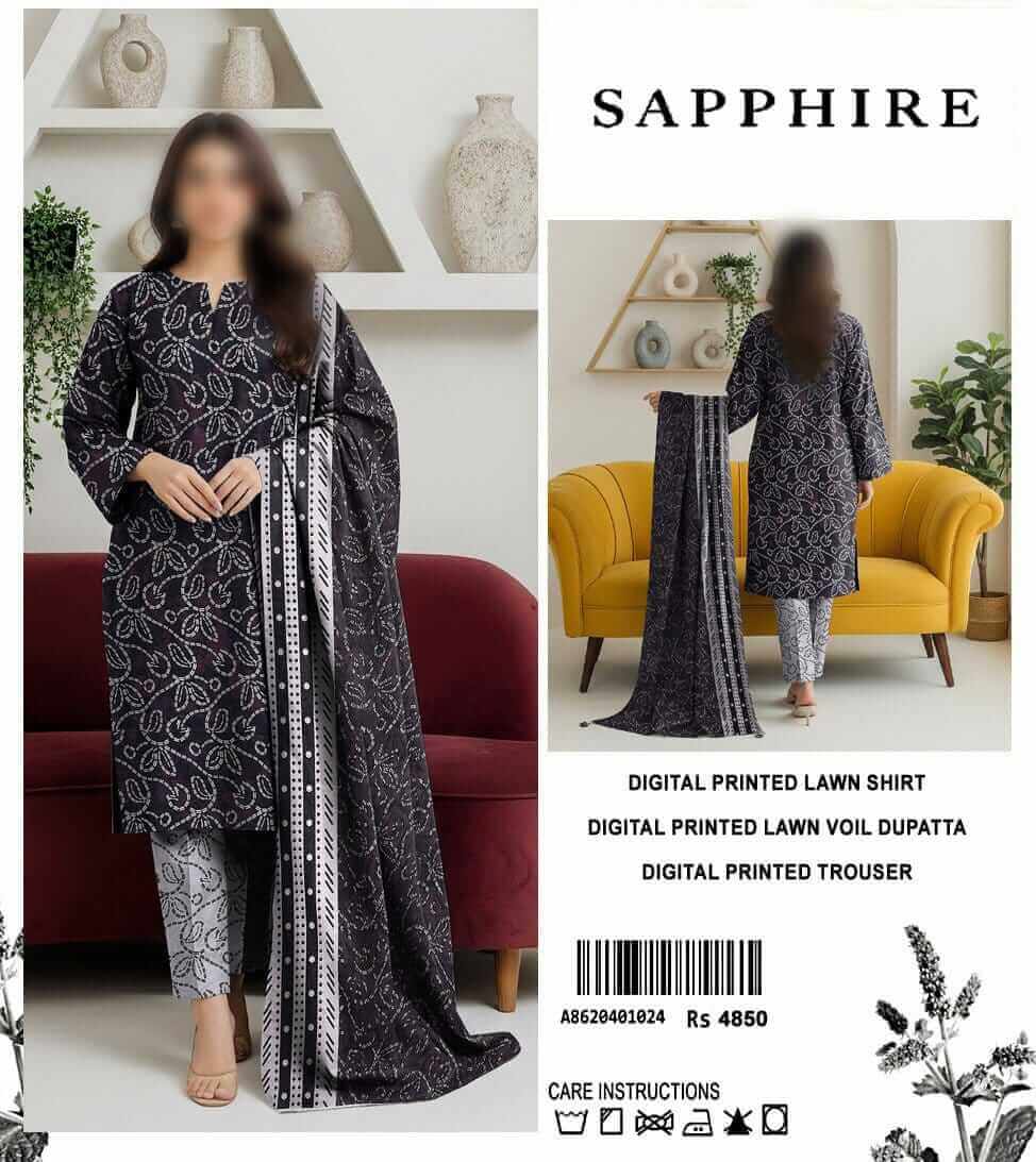 Sapphire Unstitched Printed Lawn 3pc Suit