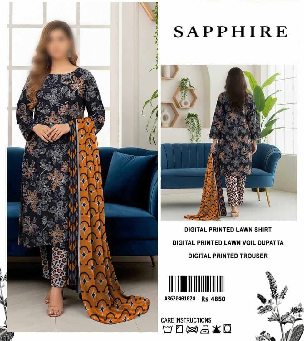 Sapphire Unstitched Printed Lawn 3pc Suit