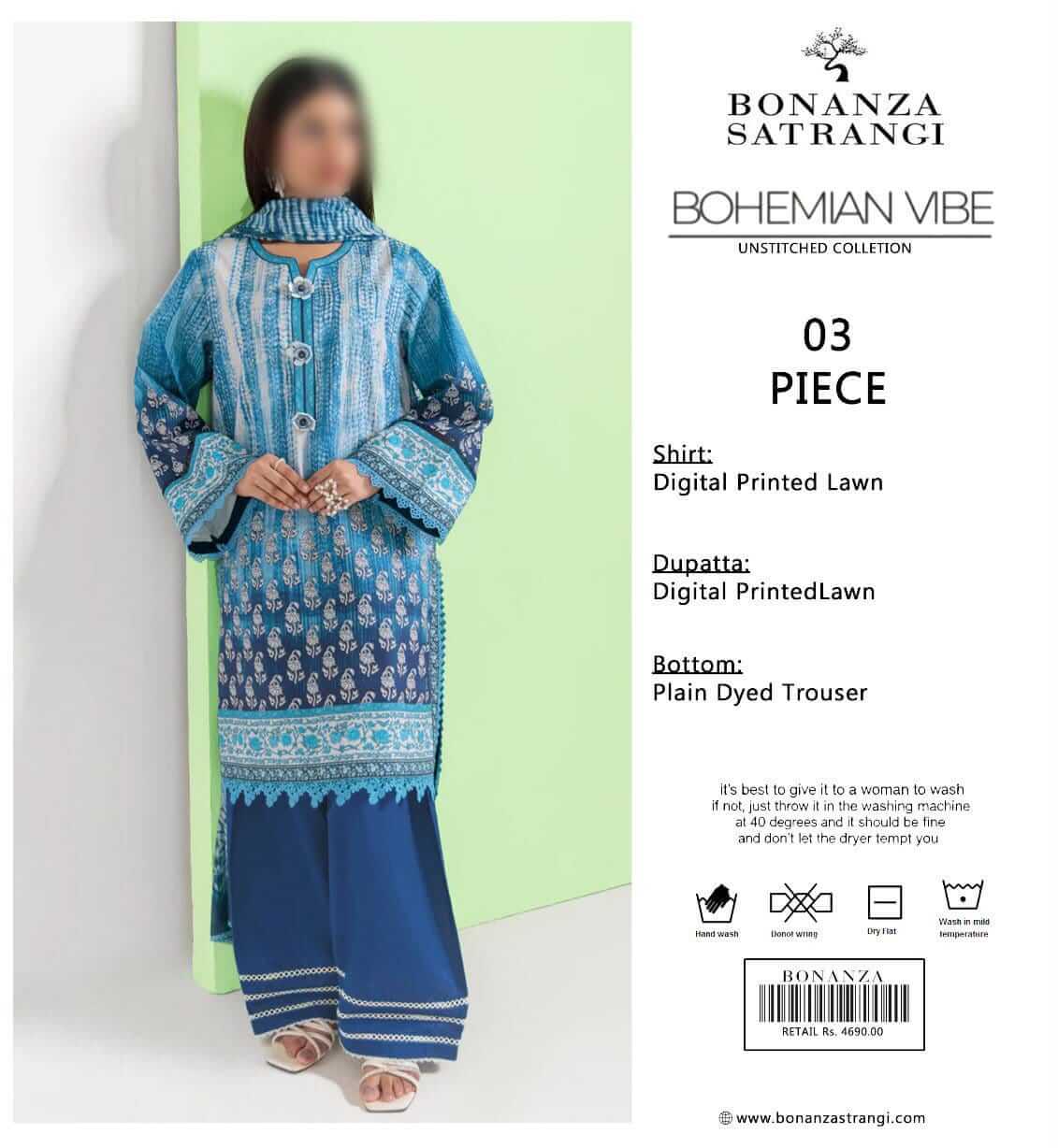Bonanza Satrangi Unstitched Printed Lawn 3pc Suit
