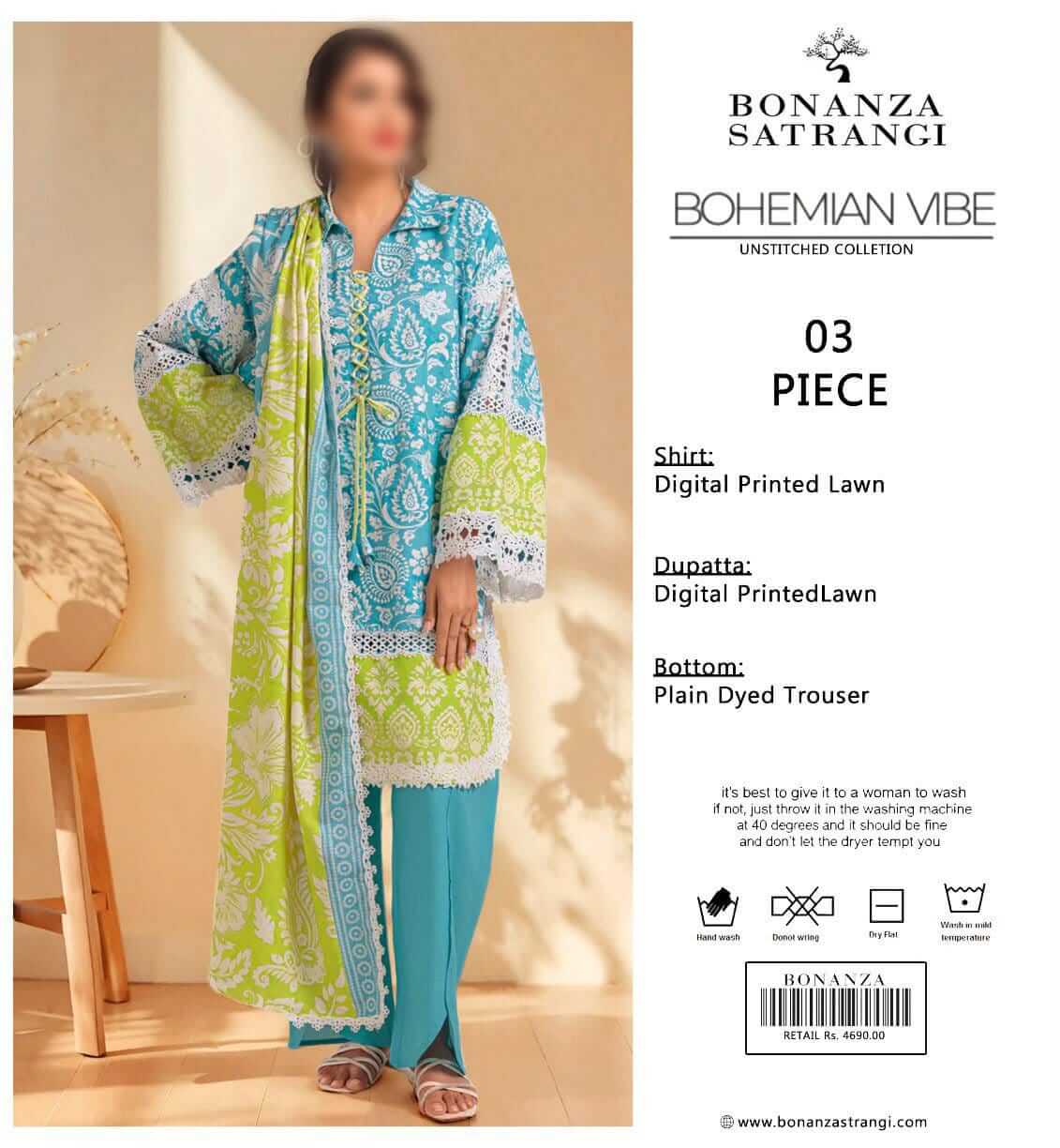 Bonanza Satrangi Unstitched Printed Lawn 3pc Suit