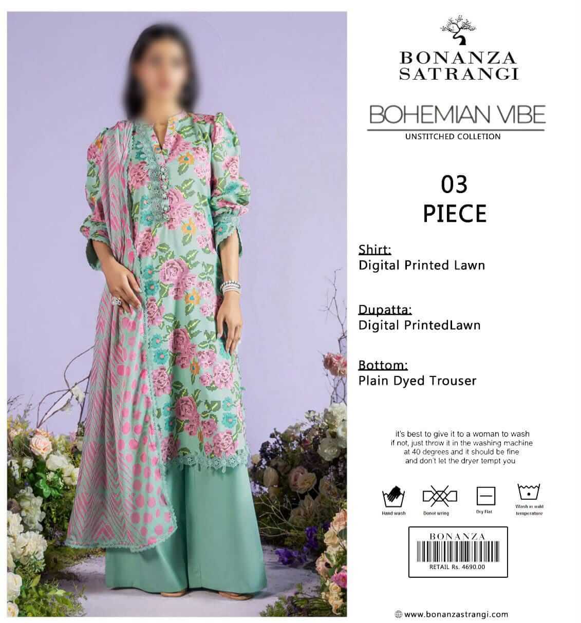 Bonanza Satrangi Unstitched Printed Lawn 3pc Suit