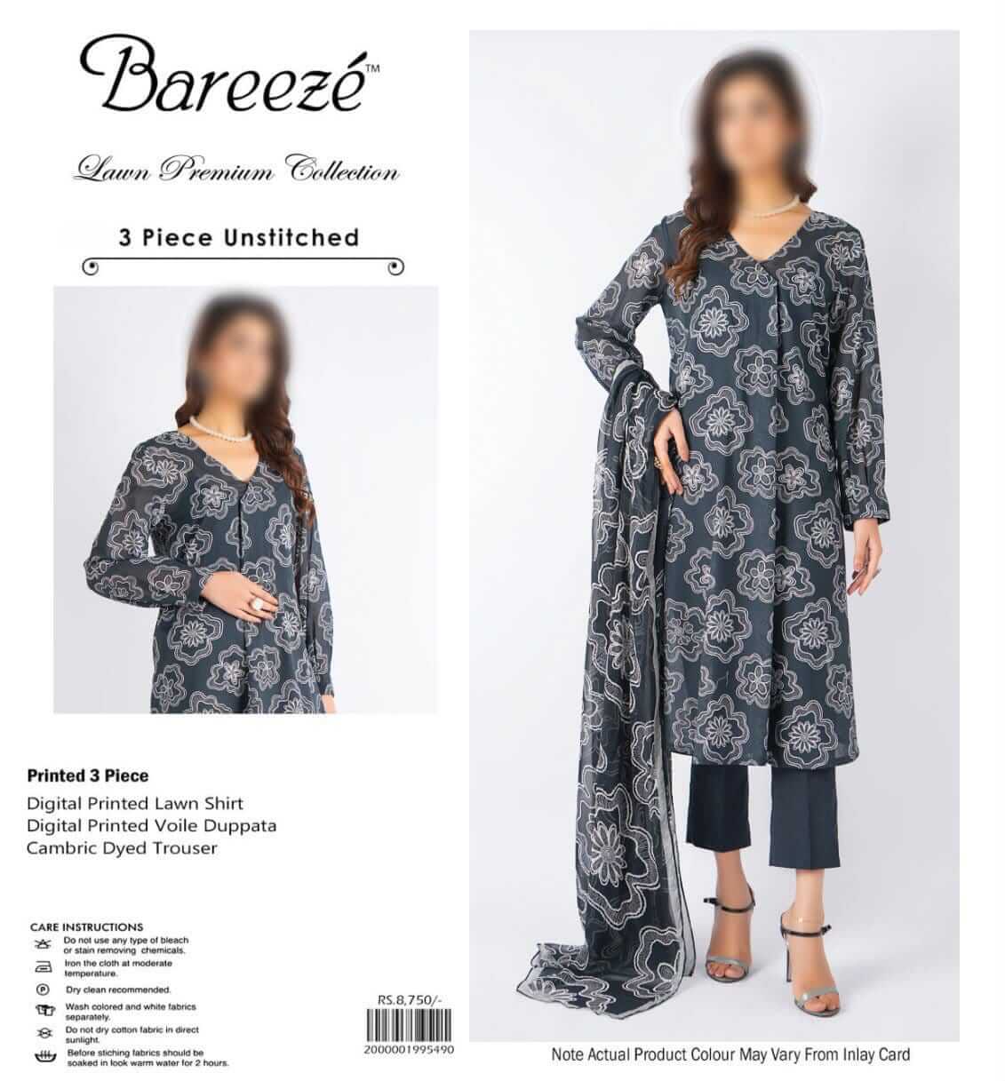 Bareeze Unstitched Printed Lawn 3pc Suit