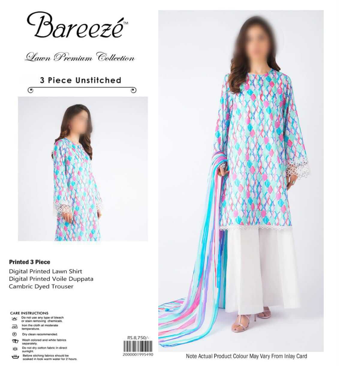 Bareeze Unstitched Printed Lawn 3pc Suit