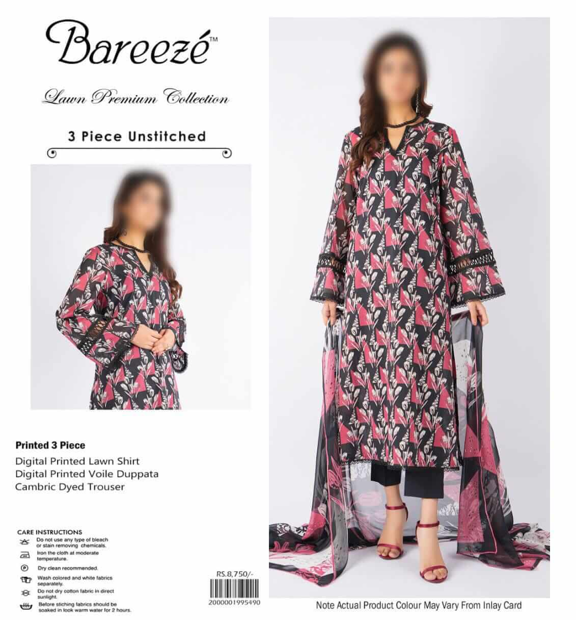 Bareeze Unstitched Printed Lawn 3pc Suit