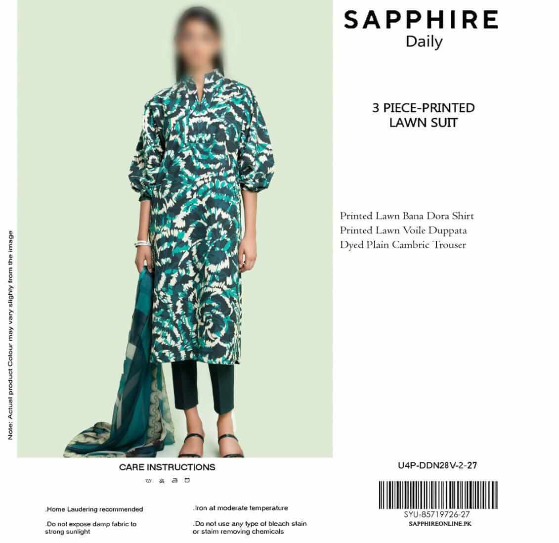 Sappjhire Unstitched Printed Lawn 3pc Suit
