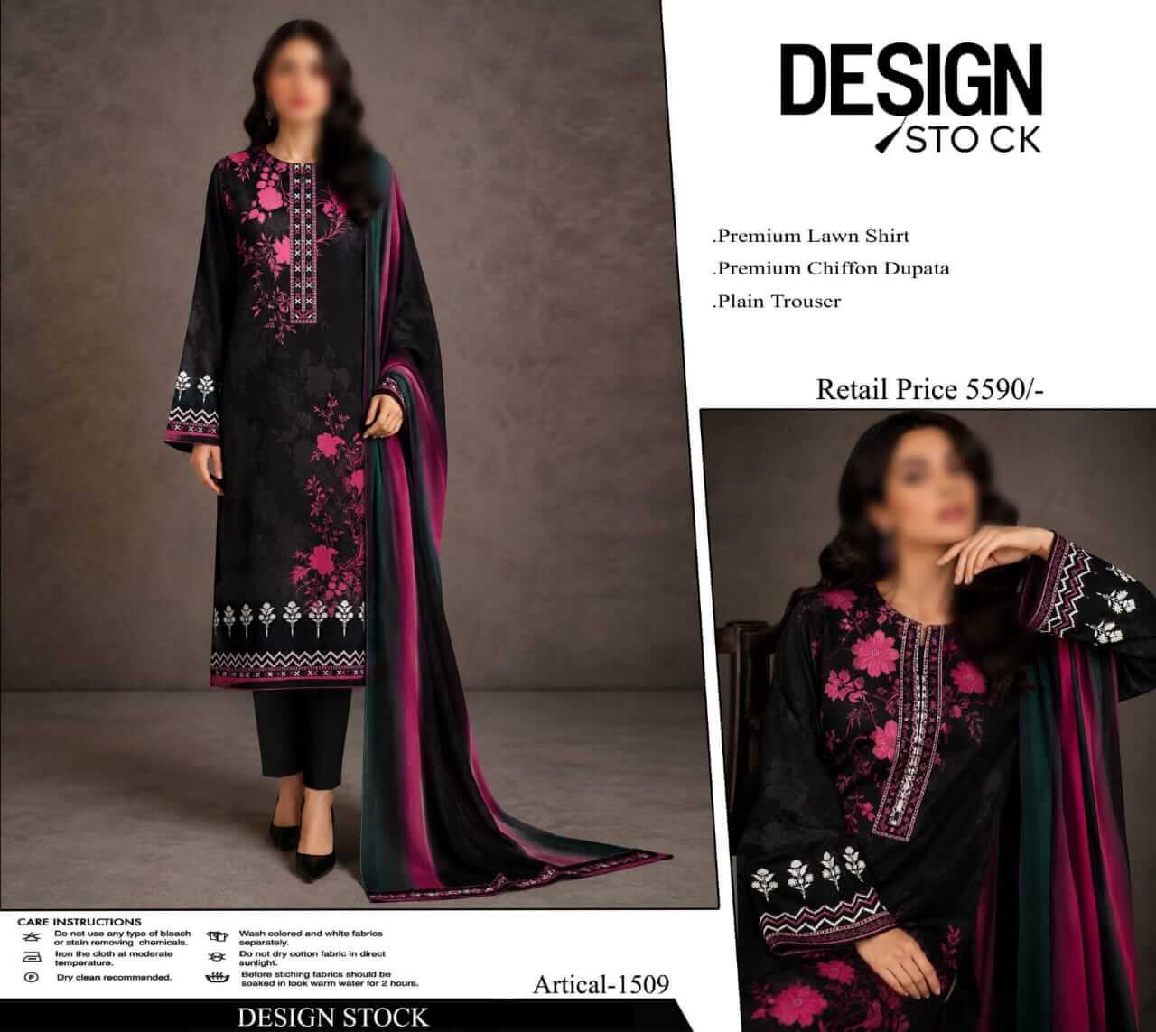 Design Stock Unstitched Printed Lawn 3pc Suit