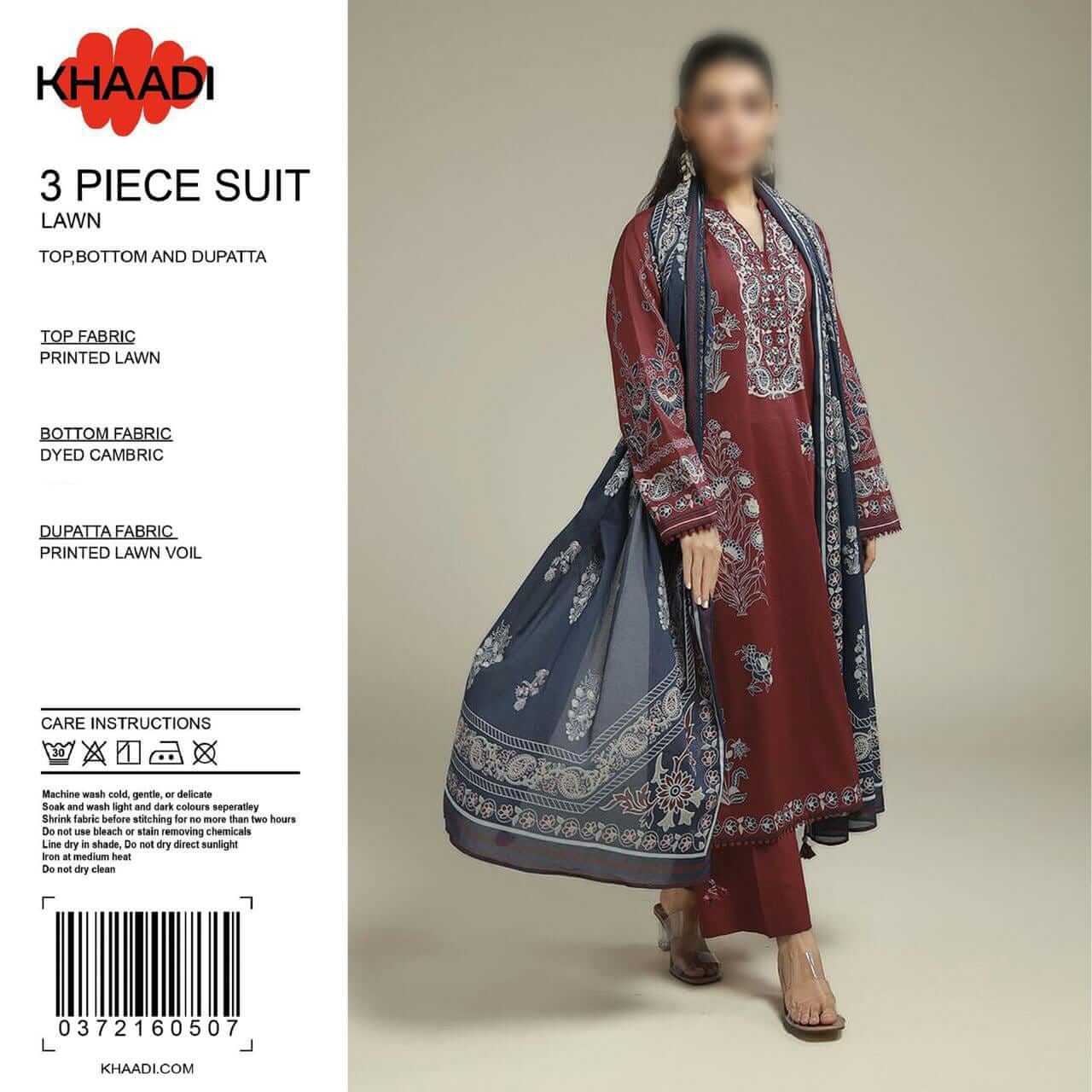 Khaadi Unstitched Printed Lawn 3pc Suit