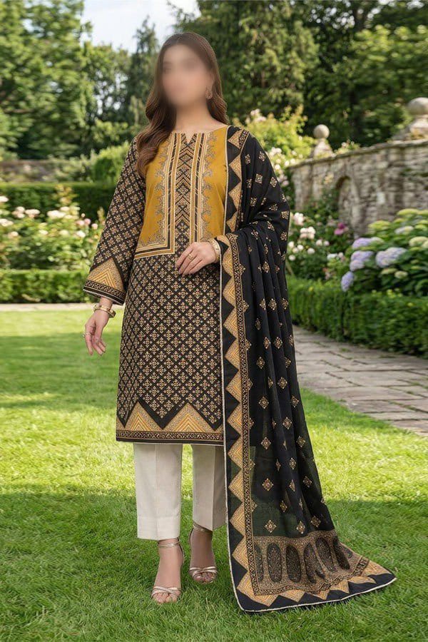 Gul Ahmed 3 Piece Printed Linen Suit | Unstitched Noor E Nazar Textile