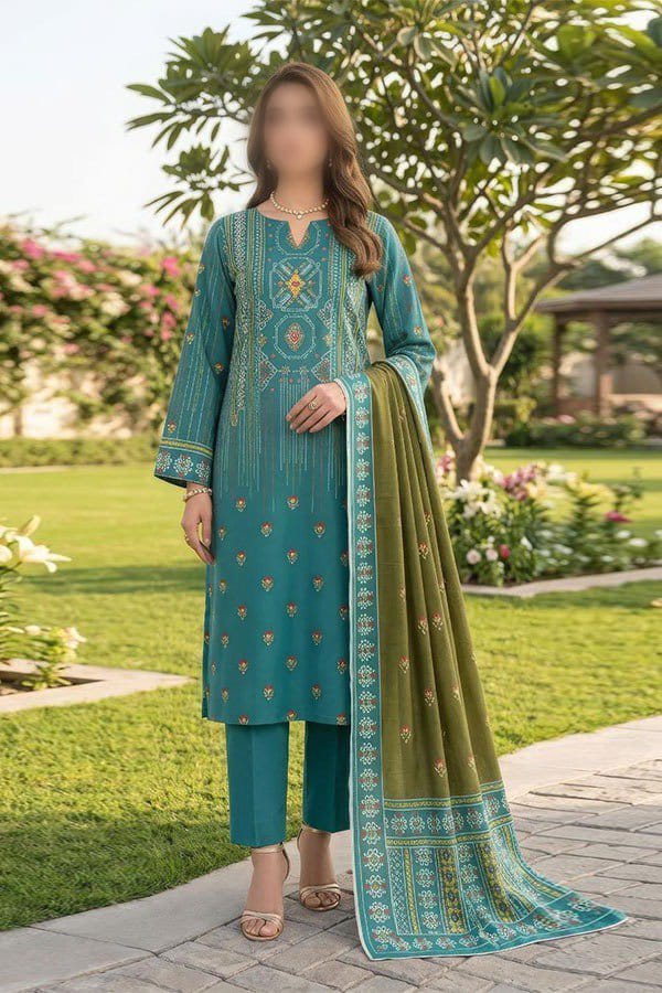 Gul Ahmed 3 Piece Printed Linen Suit | Unstitched Noor E Nazar Textile