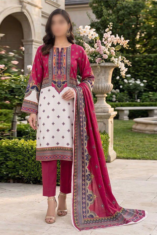Gul Ahmed 3 Piece Printed Linen Suit | Unstitched Noor E Nazar Textile