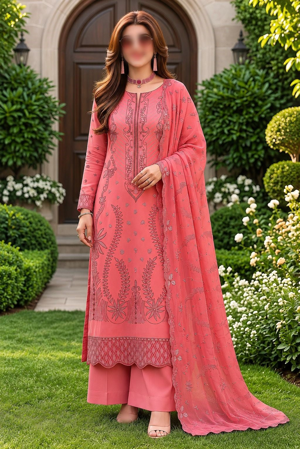 Ethnic Vol-64 embroidered viscose slub dora unstitched 3 piece suit with cutwork dupatta