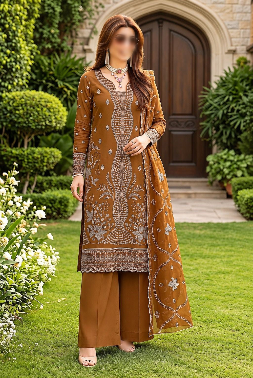Ethnic Vol-64 embroidered viscose slub dora unstitched 3 piece suit with cutwork dupatta