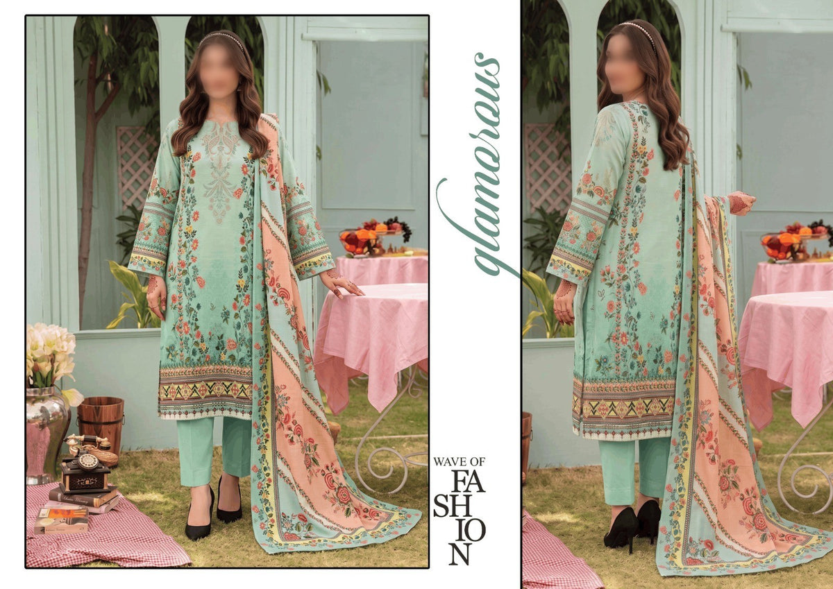 BELLEZA Digital Printed Khaddar 3 Piece Unstitched Suit for Women