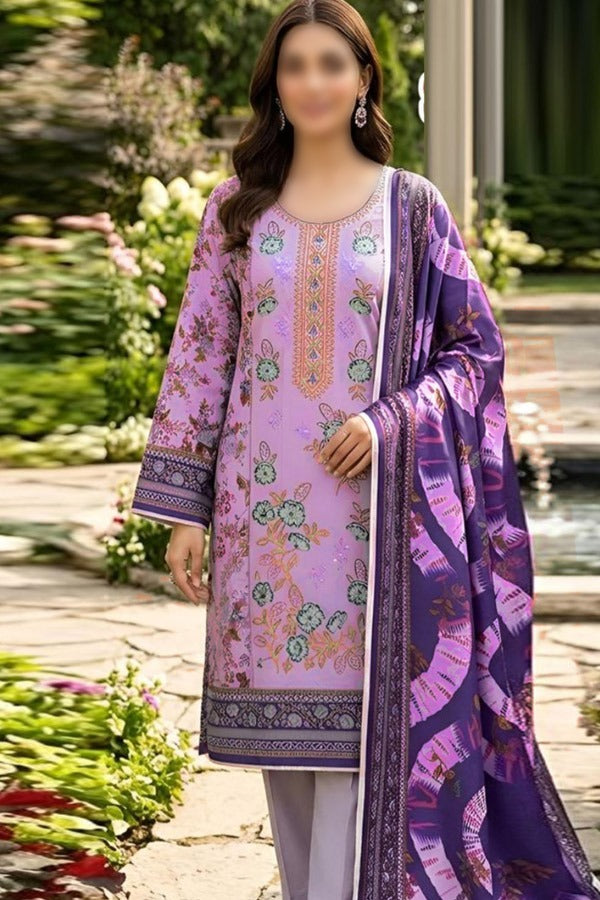 Nishat 3 Piece Printed Embroidered Linen Unstitched Suit with Dupatta and Trouser