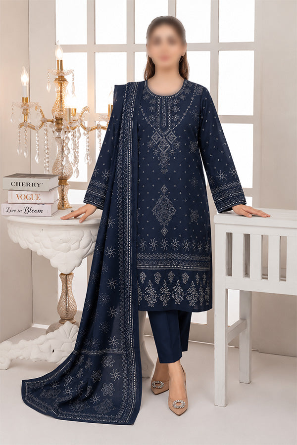 MASHAIM 3 piece unstitched printed Khaddar suit with digital printed Khaddar shirt and shawl