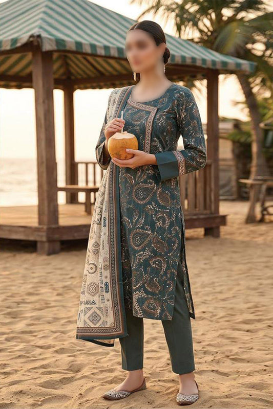 ZESH printed cambric cotton 3 piece suit for women