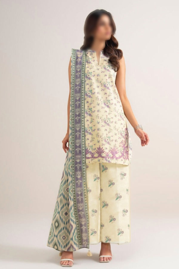 SAPPHIRE printed Karandi 3 piece unstitched suit with shirt, dupatta and trouser