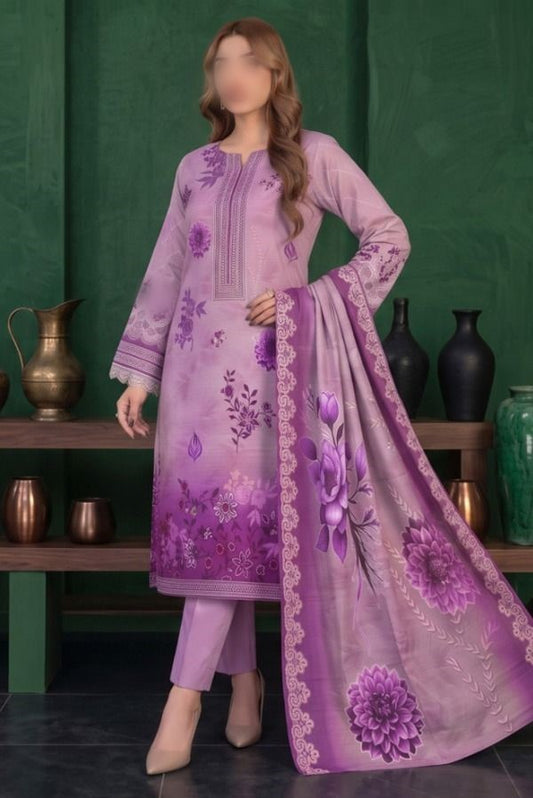 REEF floral printed Slub Linen 3 piece unstitched suit with dupatta and trouser