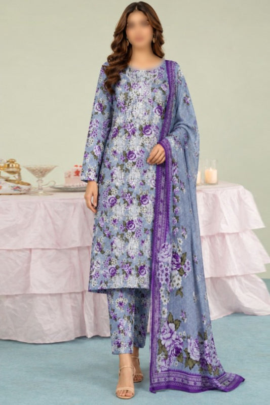 BONANZA SATRANGI embroidered printed linen 3 piece unstitched suit for women