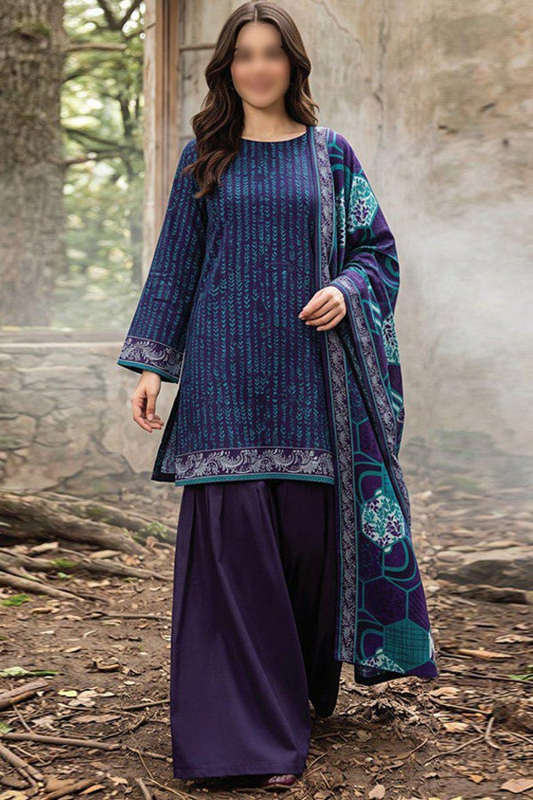 ZESH printed khaddar 3 piece unstitched suit for women