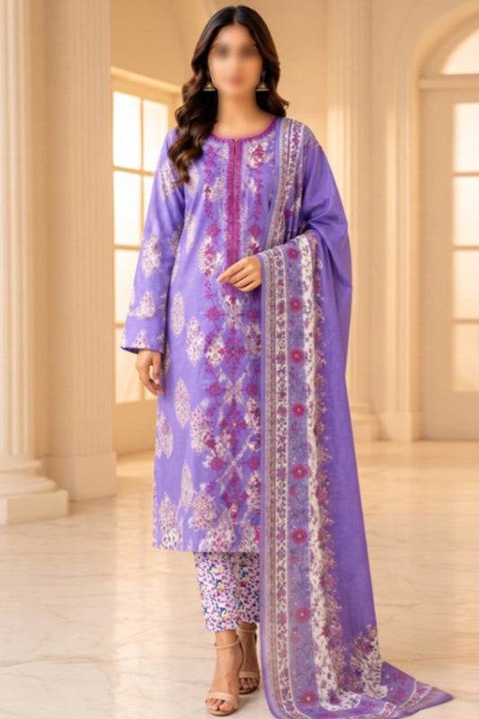 BONANZA SATRANGI embroidered printed linen 3 piece unstitched suit for women