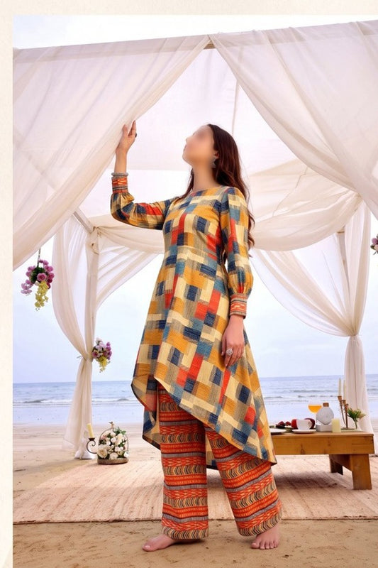 OSMA Digital Printed Linen 2 Piece Unstitched Suit for Women