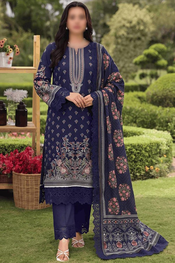 Malhaar Naznin 3 Piece Unstitched Linen Digital Print Suit with Printed Shirt Dupatta and Dyed Trouser