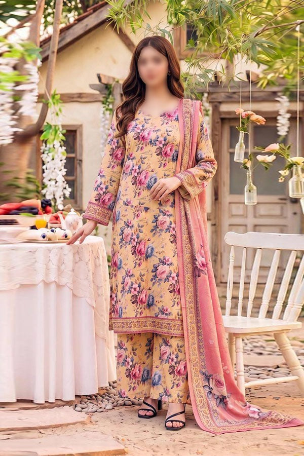 Safina 3 piece unstitched viscose suit with digital floral printed shirt dupatta and trouse