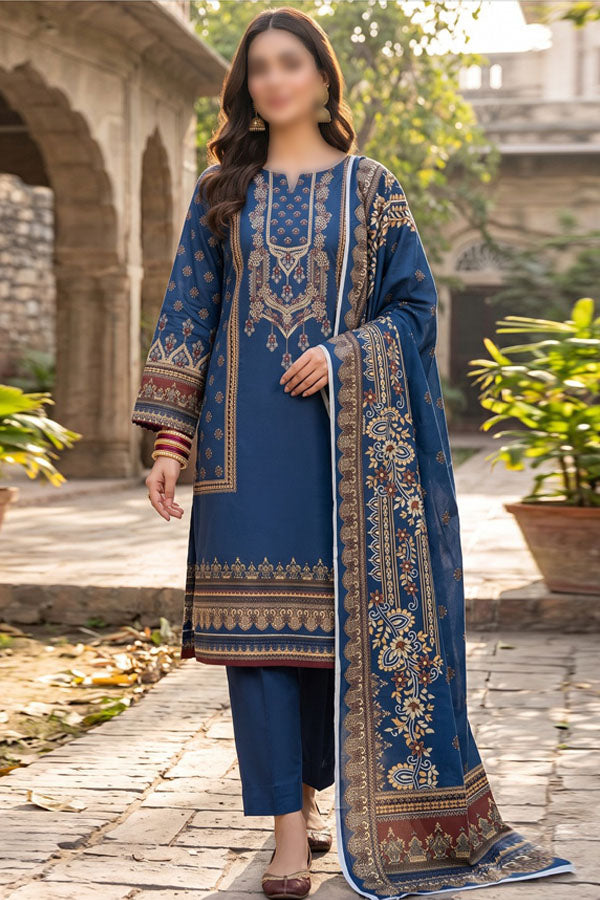 Gul Ahmed 3 Piece Printed Linen Suit | Unstitched Noor E Nazar Textile