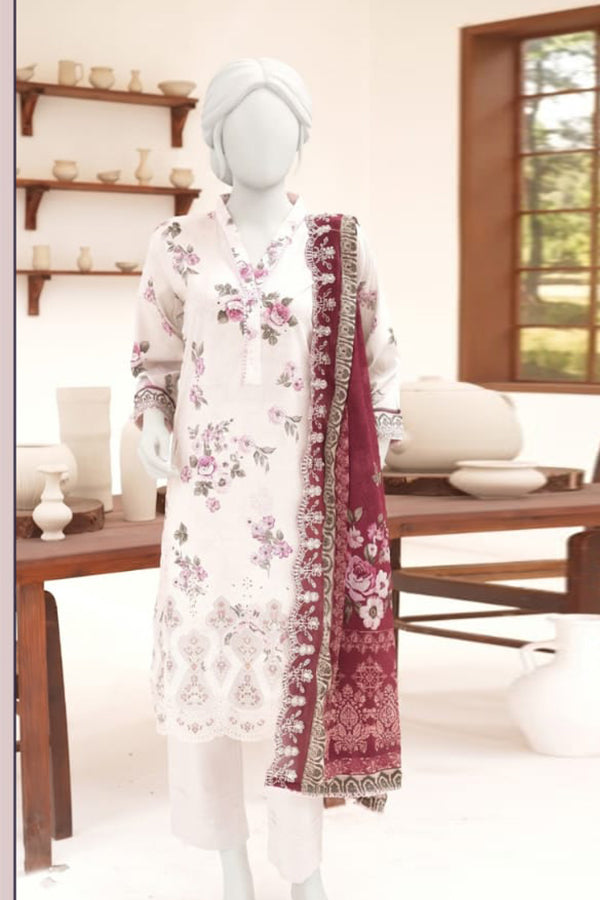 ZESH digital printed embroidered lawn 3 piece suit for women