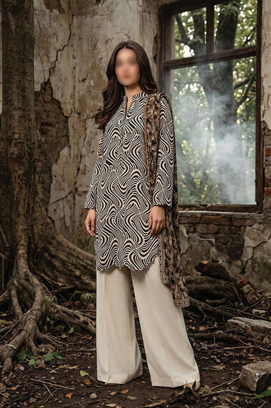 ZESH printed khaddar 3 piece unstitched suit for women