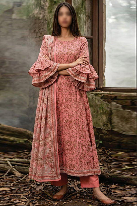 ZESH printed khaddar 3 piece unstitched suit for women