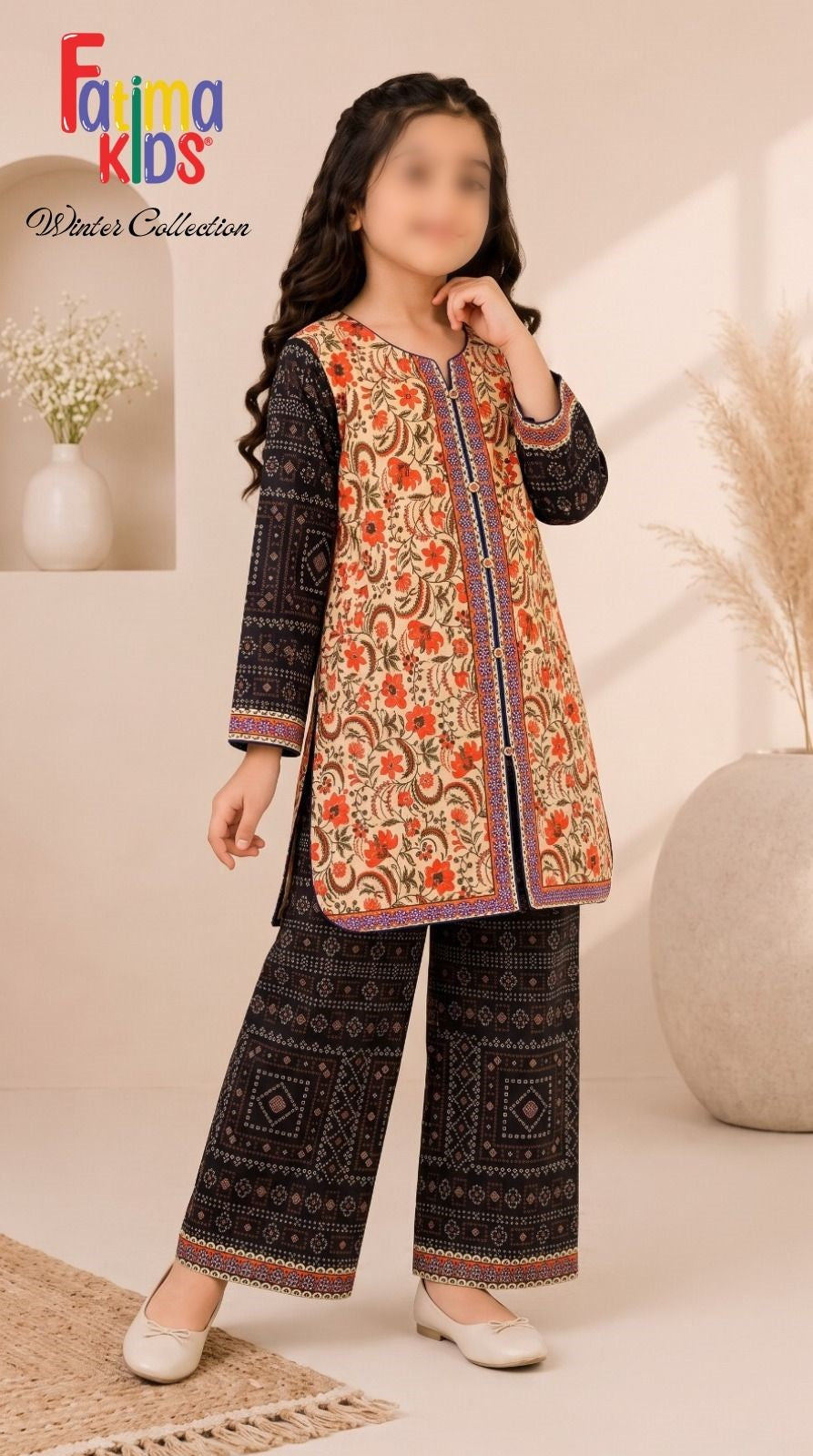 FATIMA KIDS 2 Piece Digital Printed China Linen Suit for Girls