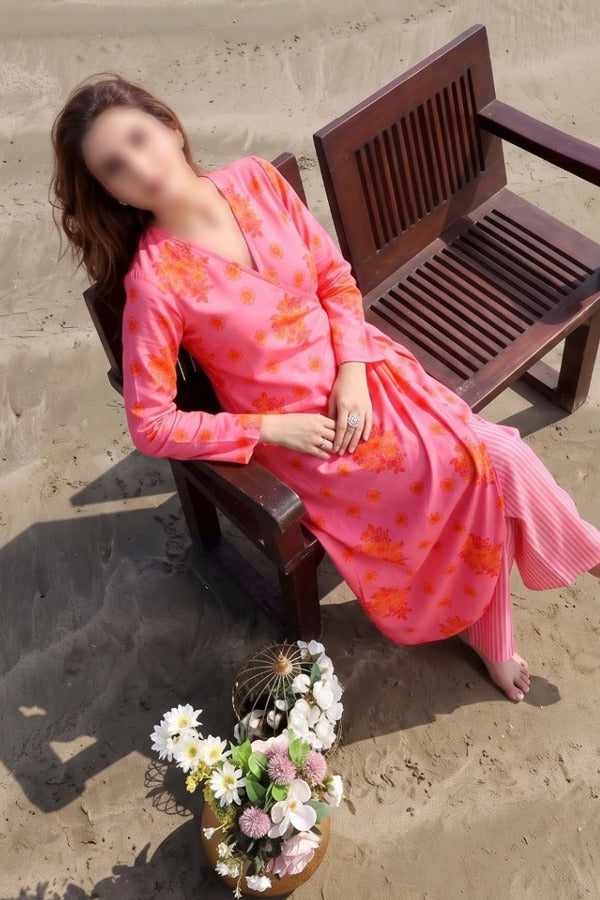 OSMA Digital Printed Linen 2 Piece Unstitched Suit for Women