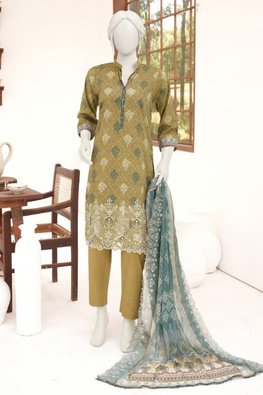 ZESH digital printed embroidered lawn 3 piece suit for women