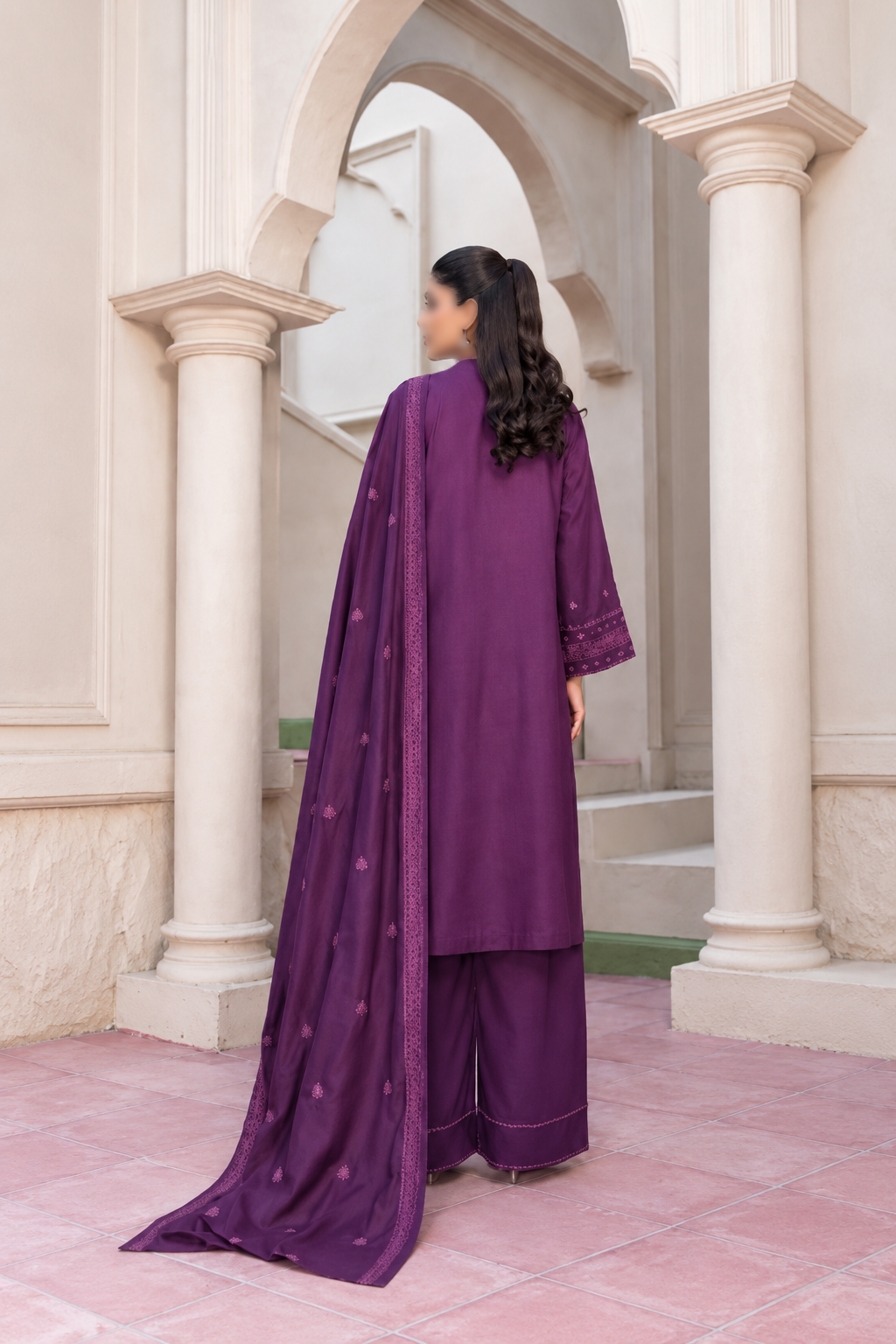 Shanaya 3 Piece Embroidered Peach Dhanak Suit Noor E Nazar Textile