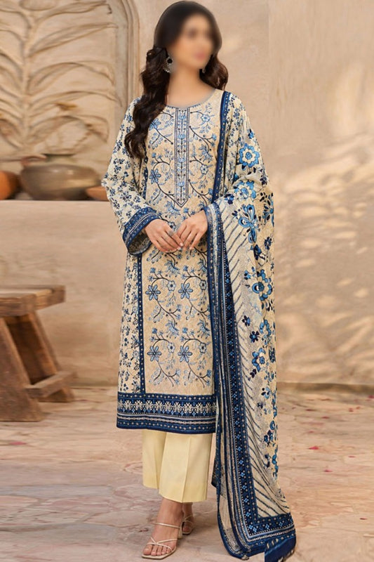 KHAADI Embroidered Printed Linen 3 Piece Unstitched Suit for Women