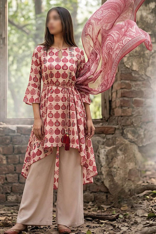 ZESH printed khaddar 3 piece unstitched suit for women