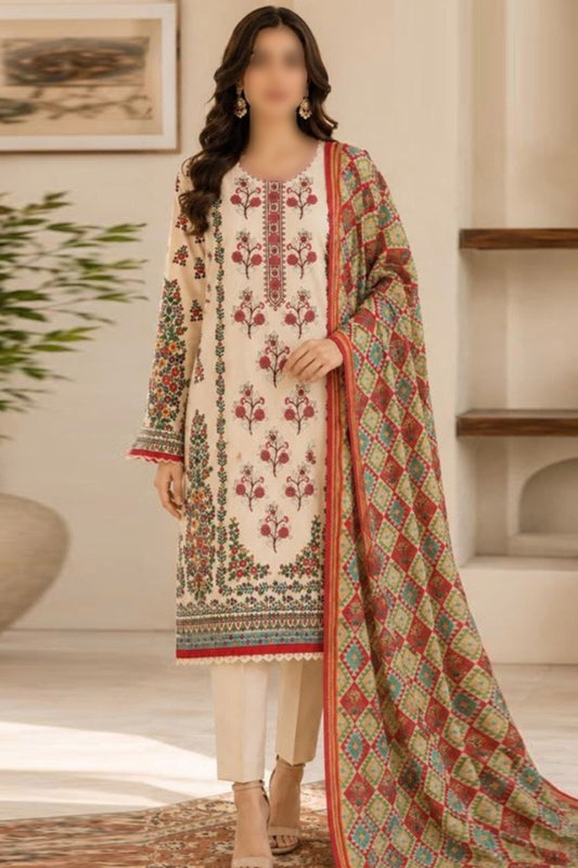 Nishat 3 Piece Printed Embroidered Linen Unstitched Suit with Dupatta and Trouser