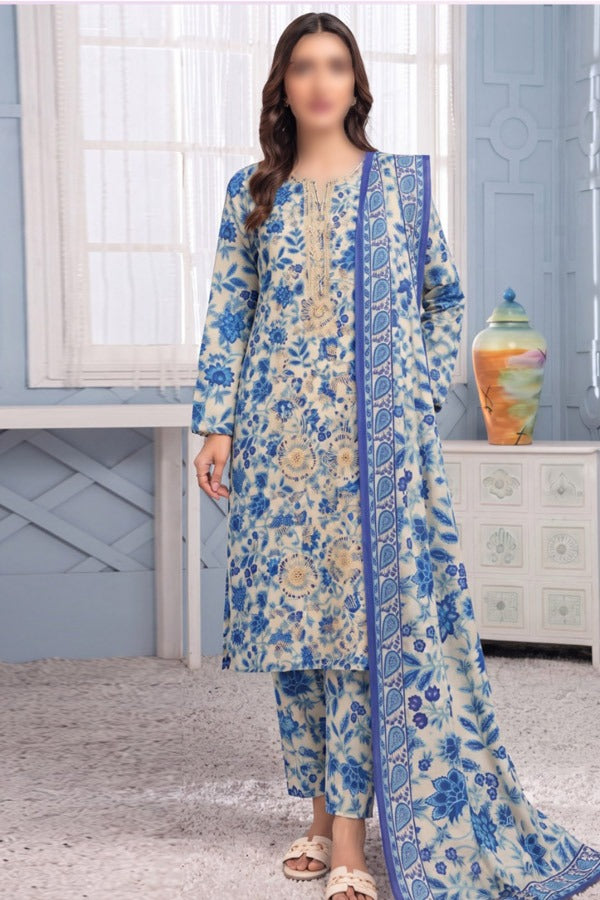 BONANZA SATRANGI embroidered printed linen 3 piece unstitched suit for women