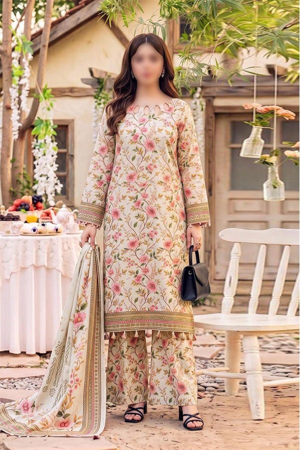 Safina 3 piece unstitched viscose suit with digital floral printed shirt dupatta and trouse