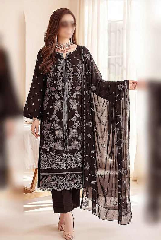 Maria.B. Viscose chamki heavy embroidered 3 piece suit with embroidered dupatta and viscose trouser