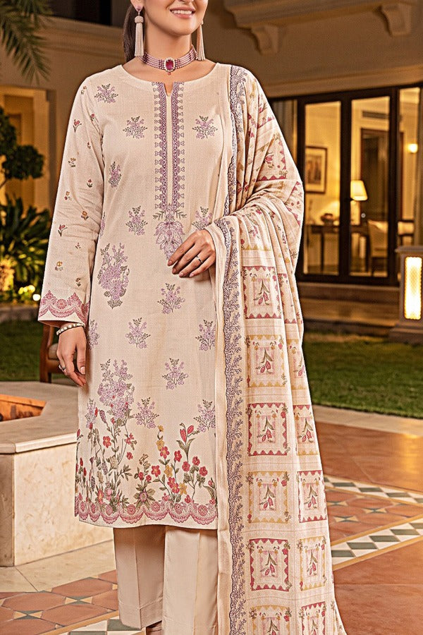 Saya zari dhanak digital print embroidered unstitched 3 piece suit with embroidered dupatta and comfort dyed trouser