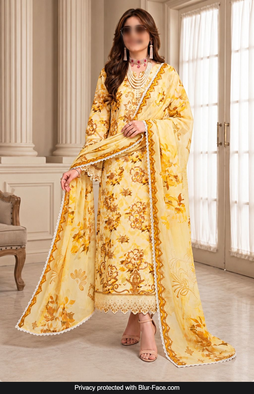 KHAADI 3 Piece Embroidered Viscose Suit for Women with Crinkle Digital Print Dupatta