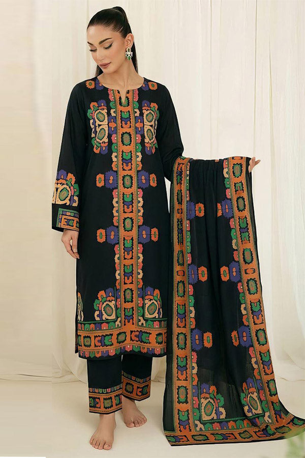 Sapphire 3 piece printed silk suit with Shamoze Silk shirt, Silk dupatta and trouser