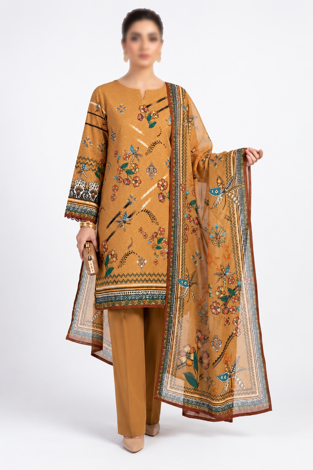 SAPPHIRE Dastoor-010 3 piece unstitched Karandi suit with printed shirt and dupatta