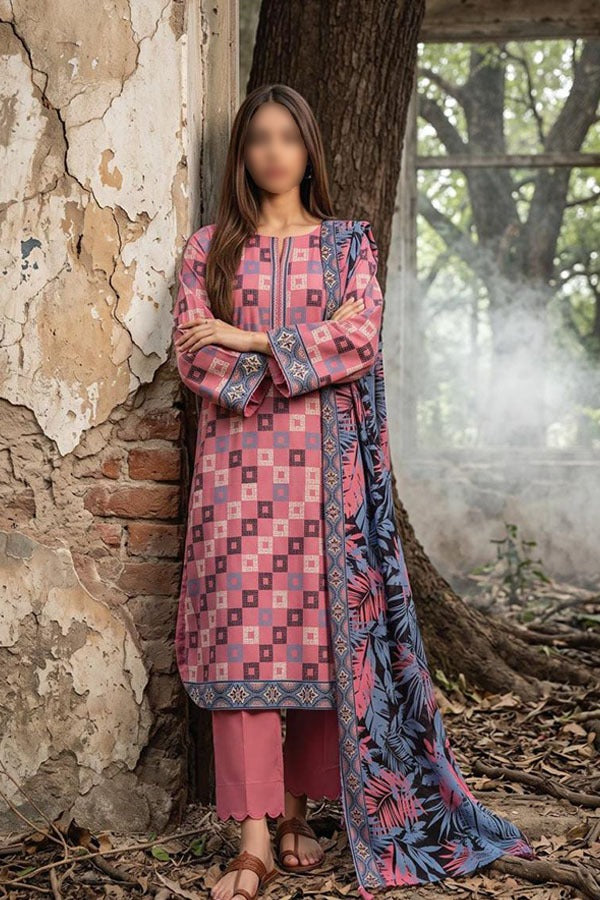 ZESH printed khaddar 3 piece unstitched suit for women