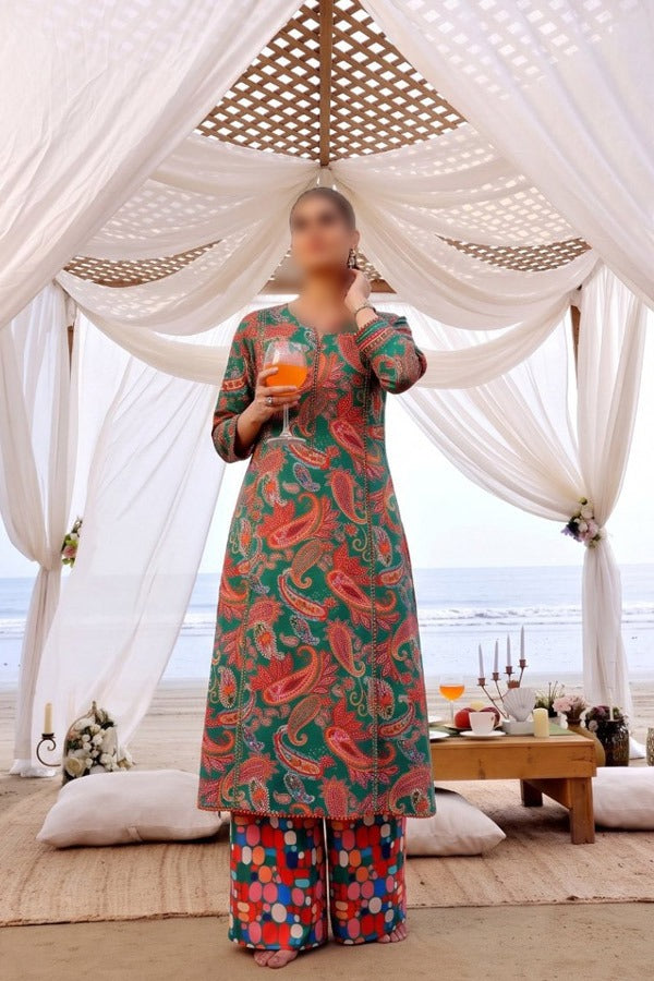 OSMA Digital Printed Linen 2 Piece Unstitched Suit for Women